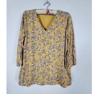 J.Jill Pure Jill Printed V-Neck Top Womens Large Floral Multicolor 3/4 Sleeve